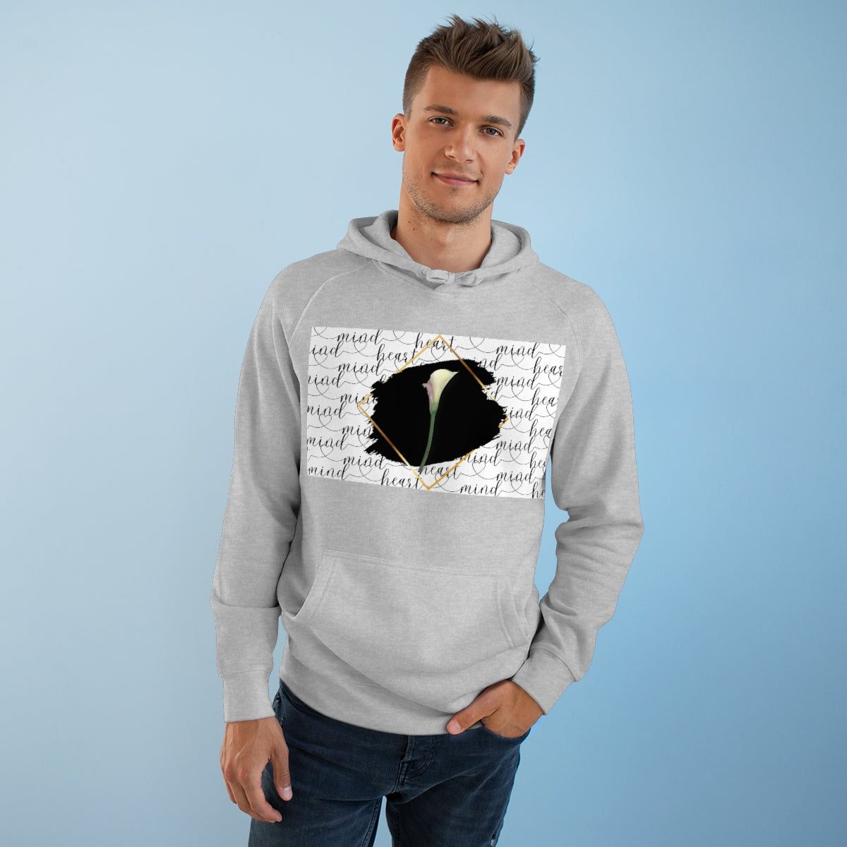 Unisex Supply Hoodie heart loves mind text; peace lily harmony