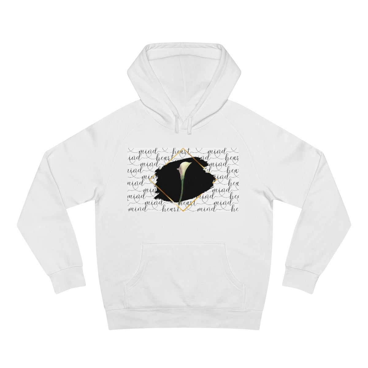 Unisex Supply Hoodie heart loves mind text; peace lily harmony