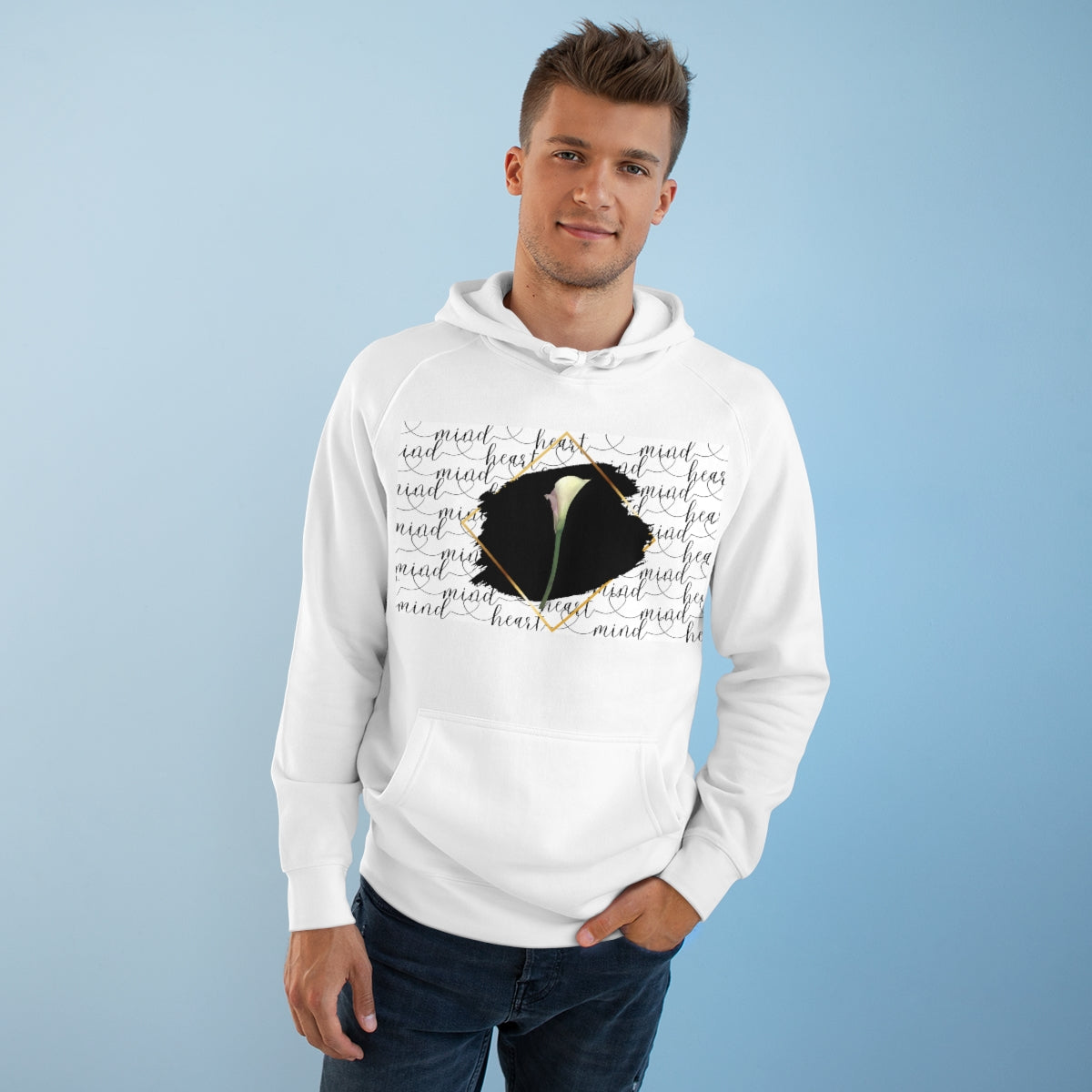 Unisex Supply Hoodie heart loves mind text; peace lily harmony